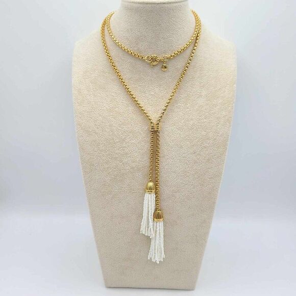 J Crew White Beaded Long Tassel Necklace NEW! NWOT! - Picture 9 of 11